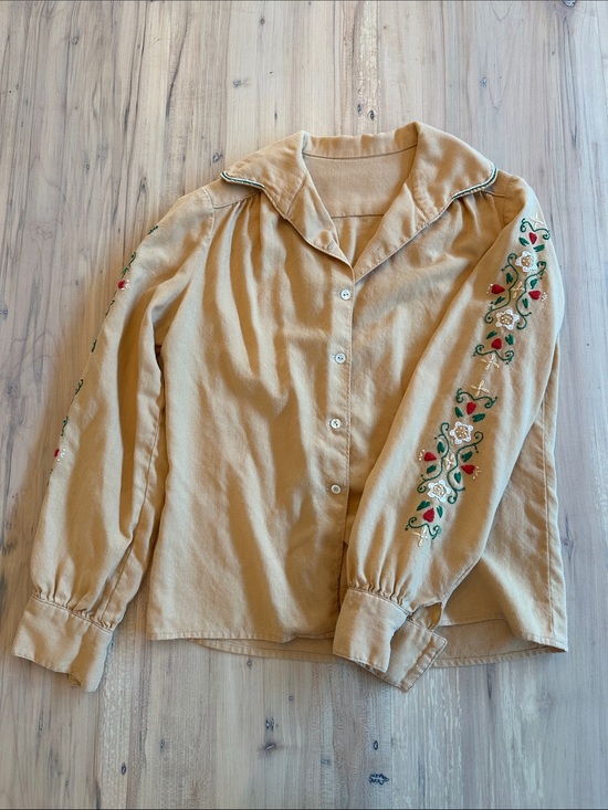 Tops - Vintage Hand Embroidered Western Blouse Tan